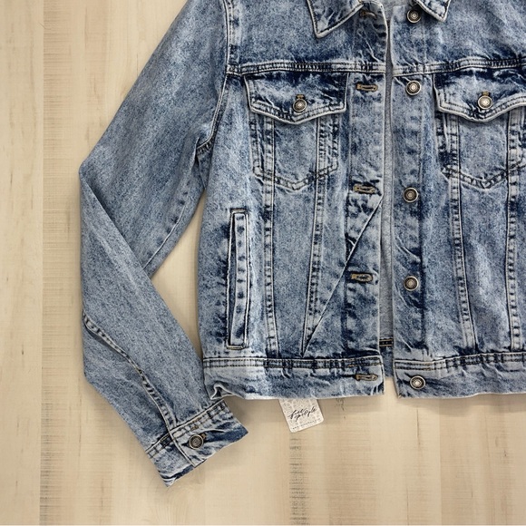 nwt FREE PEOPLE rumors denim boho jean jacket coat soft cotton L - Picture 2 of 9
